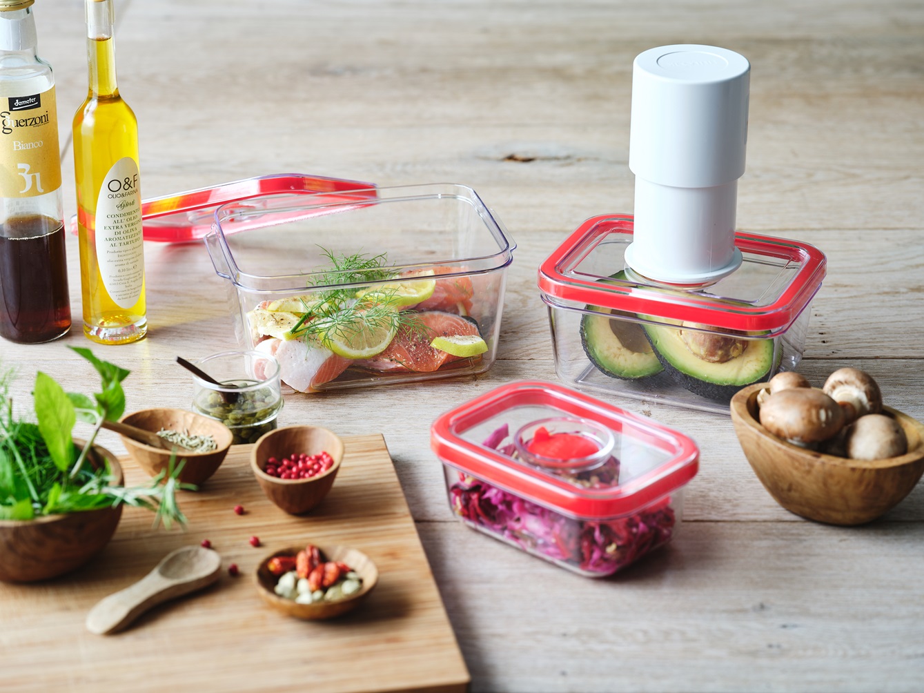 ビバライズ ヒューロック 真空保存容器３種３個＆真空保存袋２種２０枚＆真空ポンプセット